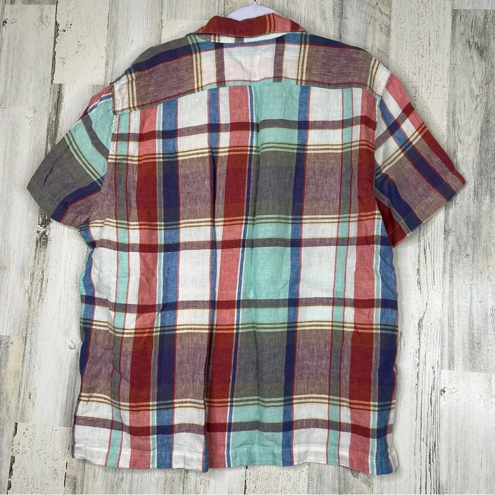 J. Crew Baird McNutt Italian Linen Plaid Button Front Shirt Men’s XL Preppy Camp